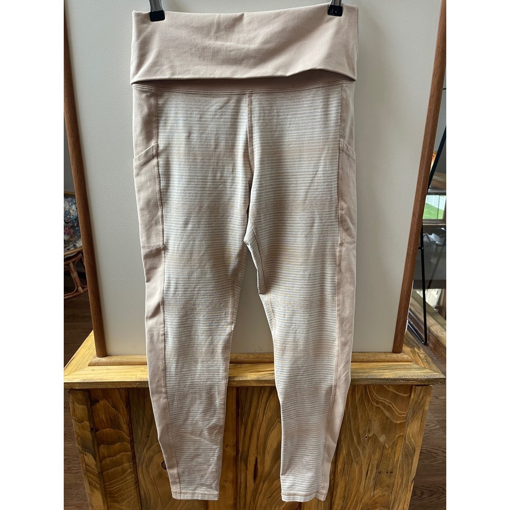 OFFLINE by Aerie The Hugger Foldover Leggings Tan Striped High Rise Pockets L/G